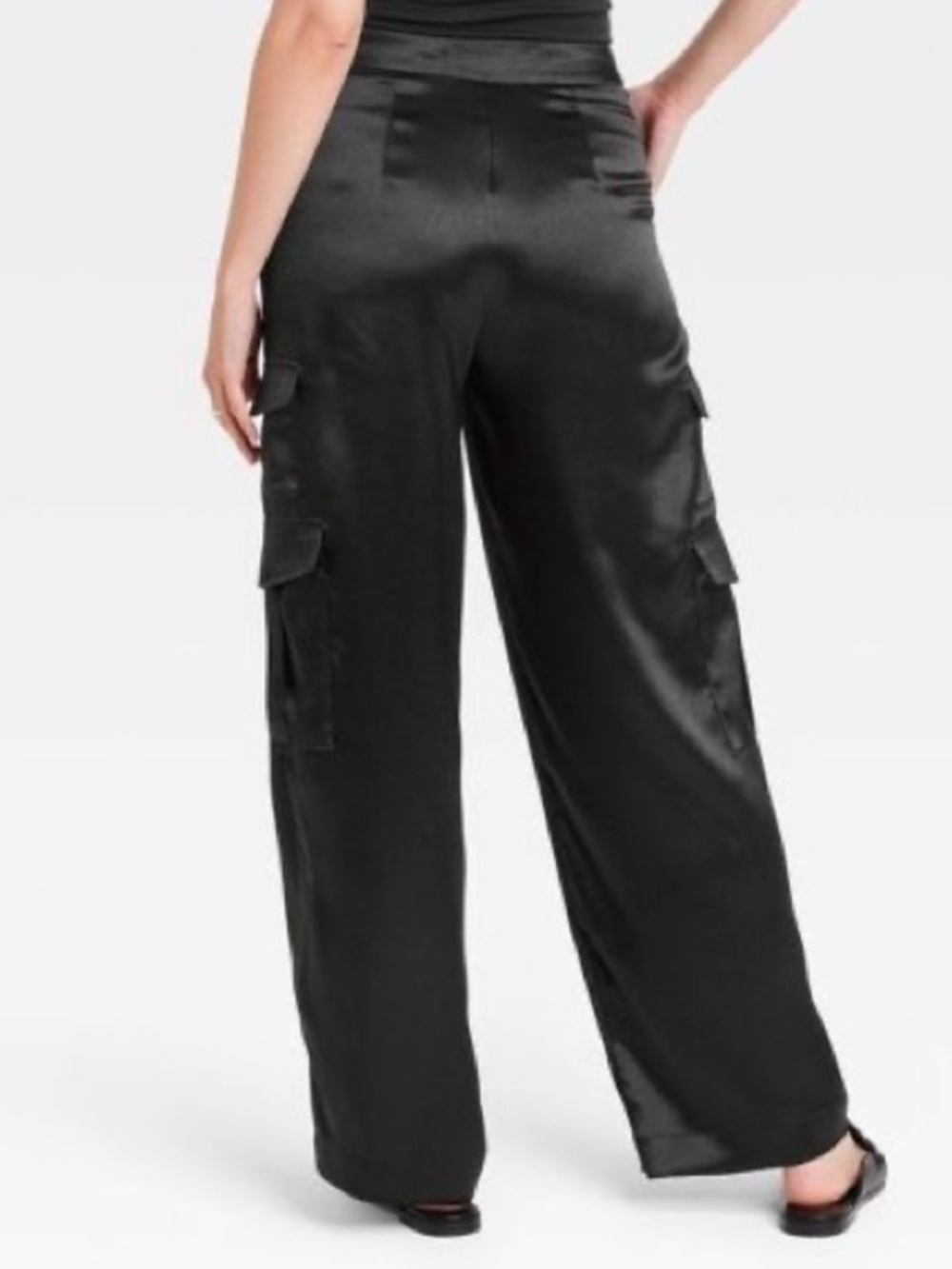 Emerald Green Satin Wide-Leg Pants - Picture 2 of 2